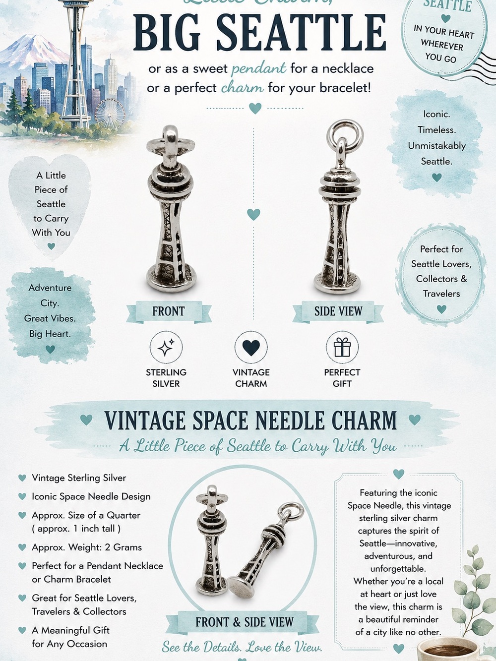 Vintage Sterling Silver Space Needle Charm
